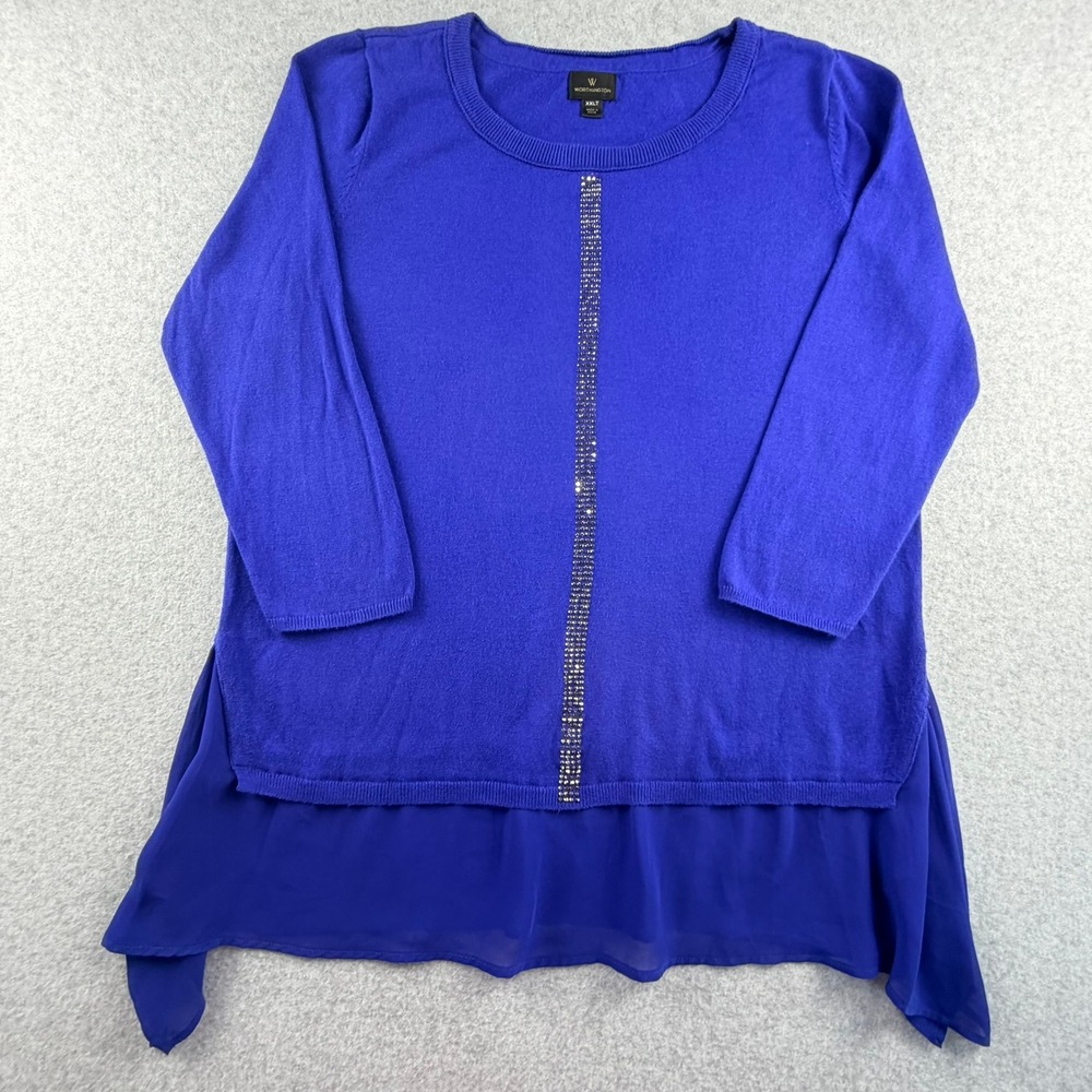 Worthington Royal Blue Rhinestone Layered Hem Sweater Top XXLT